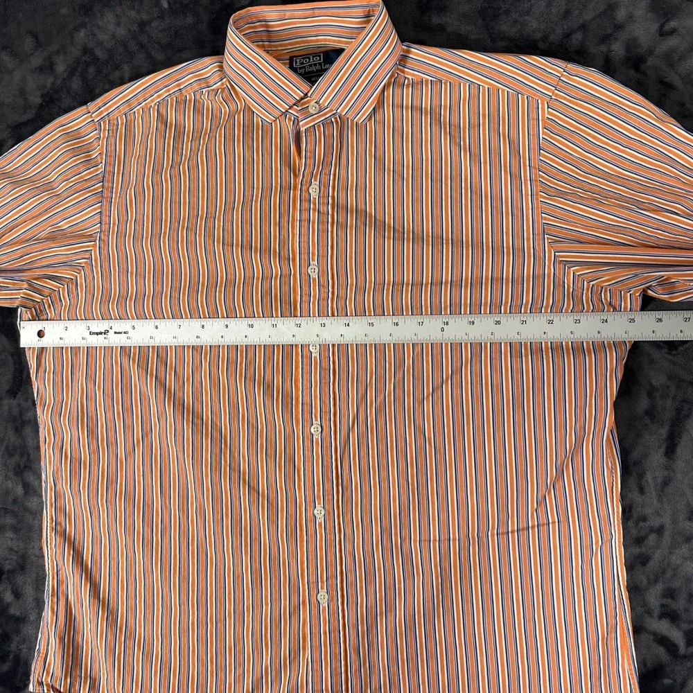 Polo Ralph Lauren Button Down Mens 17 36/37 Orange Striped Regent Classic Fit